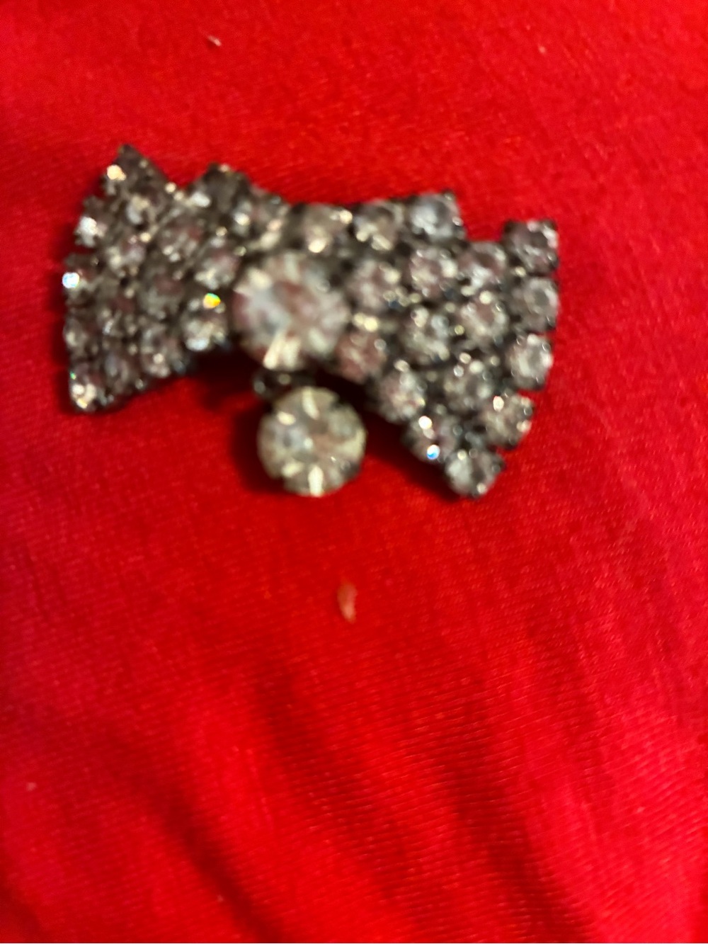 Crystal Bow Brooch Pin in Silver Tone